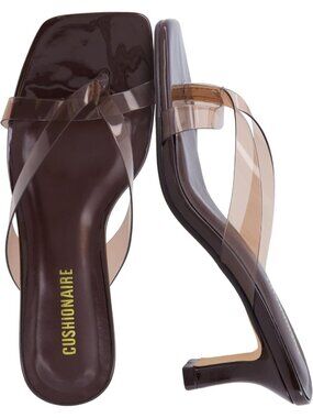 Women's Brown Split Toe Shana Clear Jelly Strap Flared Kitten Heels Shoes